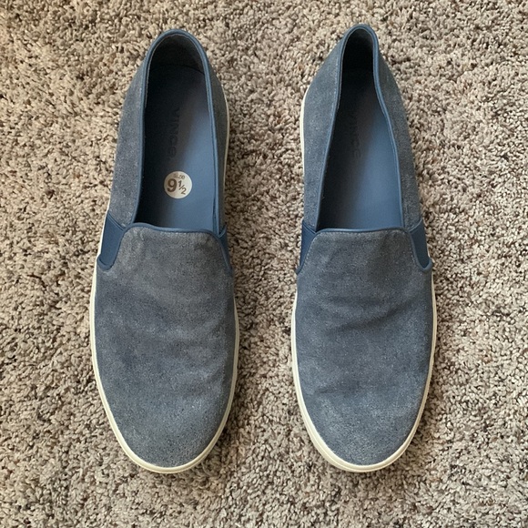 Vince Blair Embossed Suede Sneaker Slip On Denim Indigo Shoe - Picture 3 of 12
